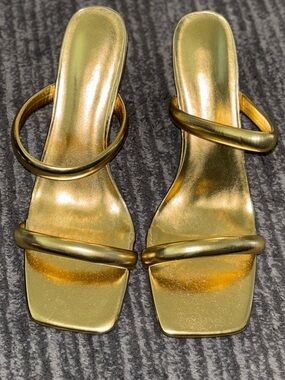 Gold Metallic Strappy Slide Heels - Women SZ 10 NEW